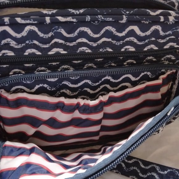 Navy Blue Wave Print Crossbody Belt Loop Bag - Picture 3 of 5